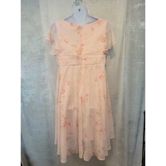 Baby Pink Floral Milk Maid‎ Coquette Flutter Sleeve Midi Dress Bridal A Line - Picture 2 of 7